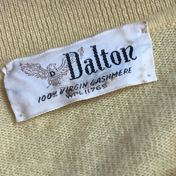 Vintage 60s Dalton Womens Size Medium Yellow Cashmere Sweater Sailor Collar - Picture 8 of 8